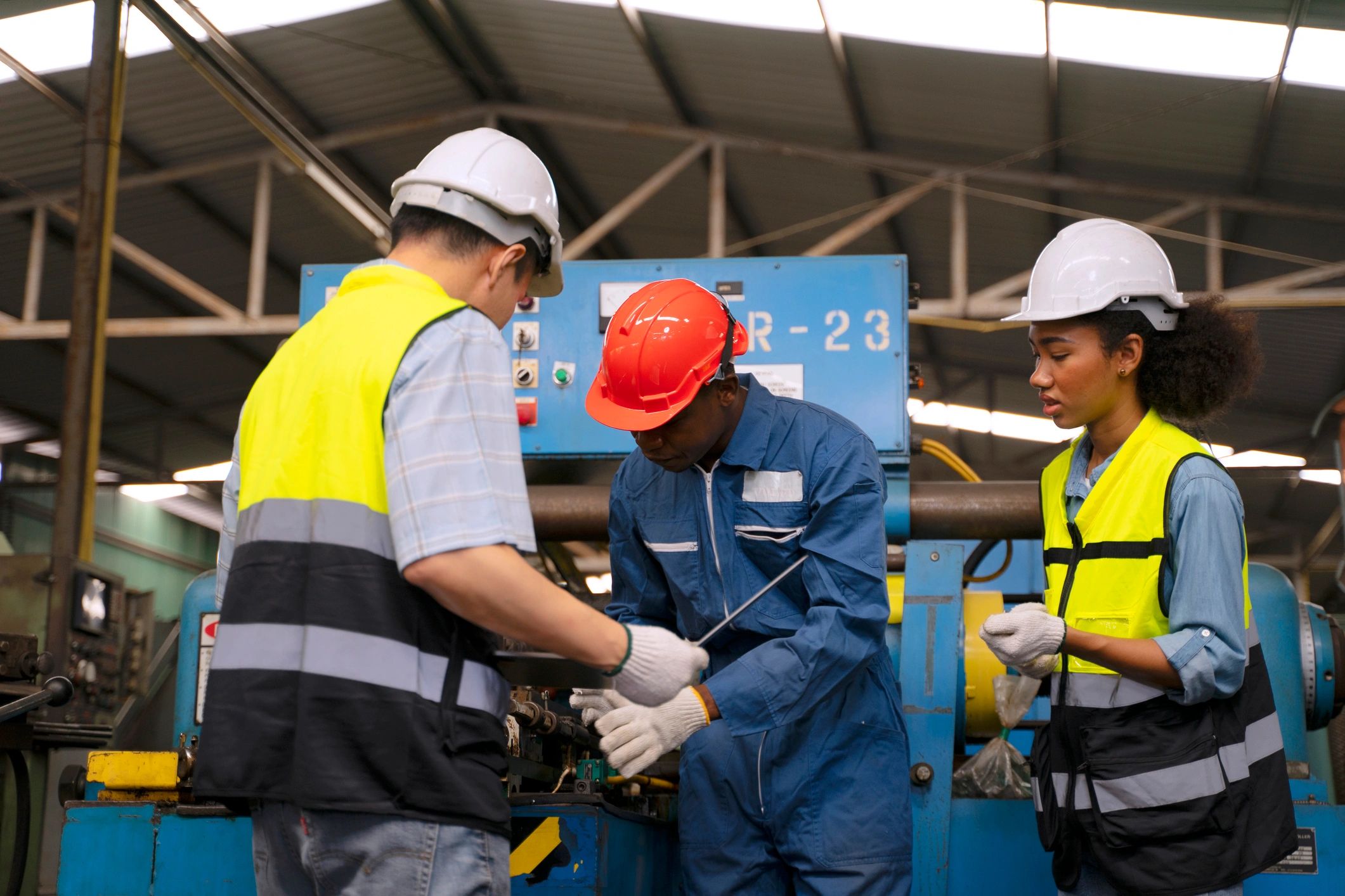 Skilled workers operating in a professional industrial setting